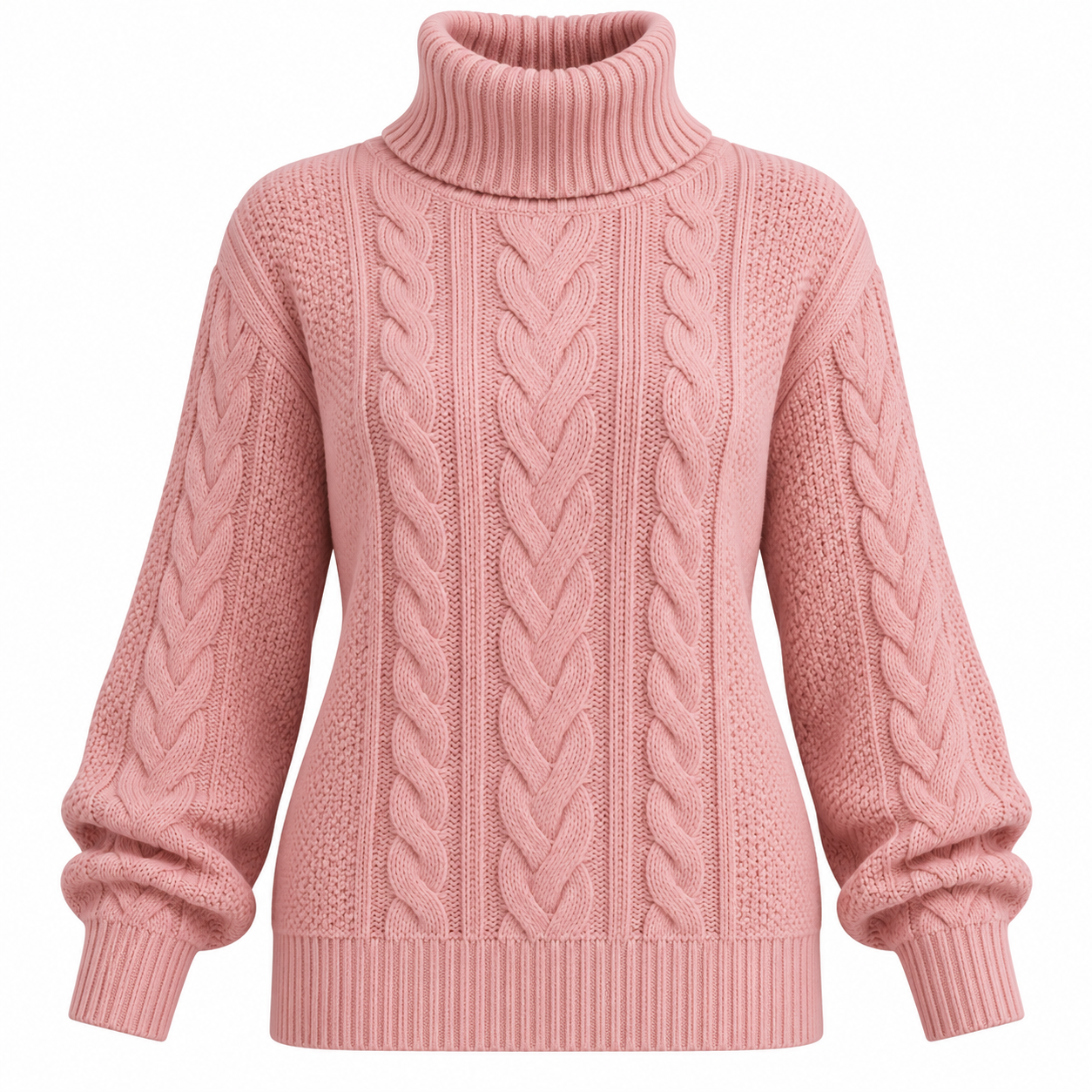 Dusty Pink Cable-Knit Turtleneck Sweater Women's Turtleneck Sweater - Image 1