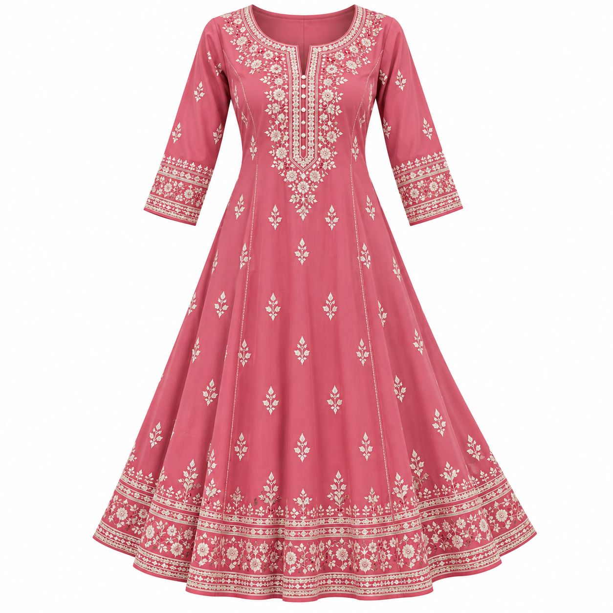 Dusty Rose Embroidered A-Line Kurti Women's A-Line Kurti - Image 1