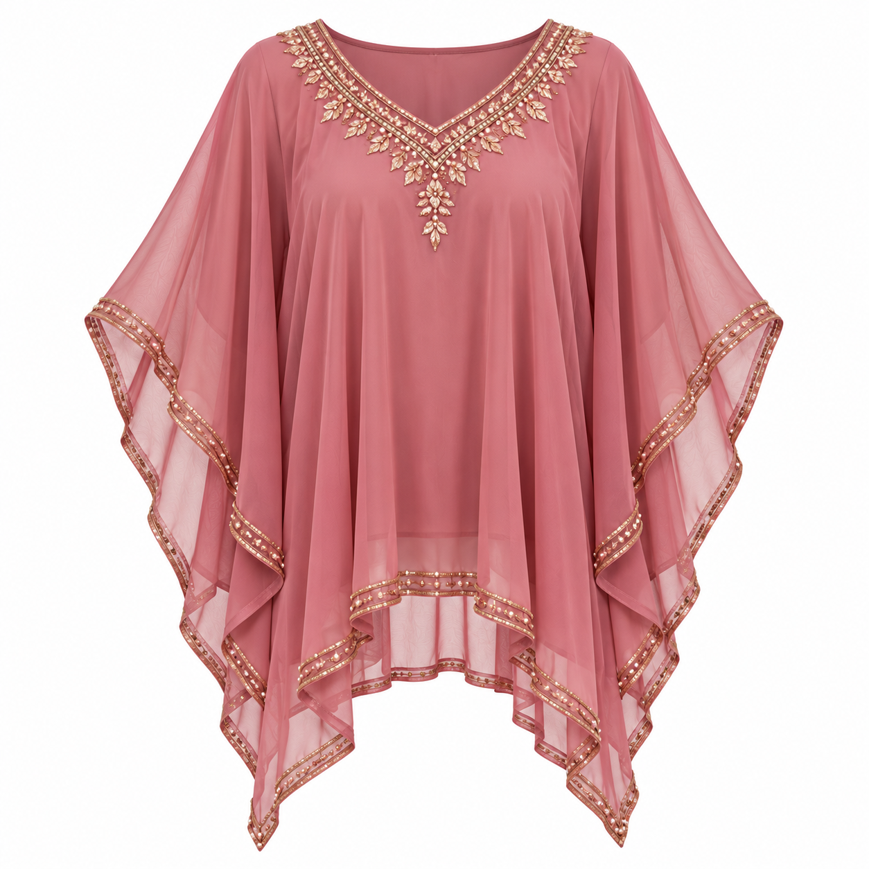 Embellished Dusty Rose Chiffon Poncho Women's Poncho - Image 1