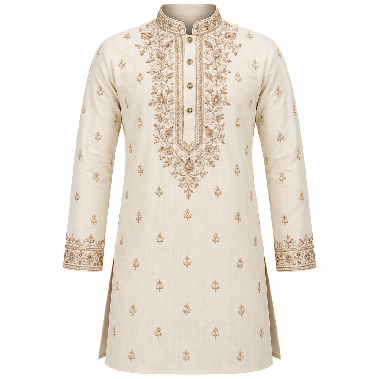 Embroidered Ivory Sherwani Kurta Men's Embroidered Kurta - Image 1