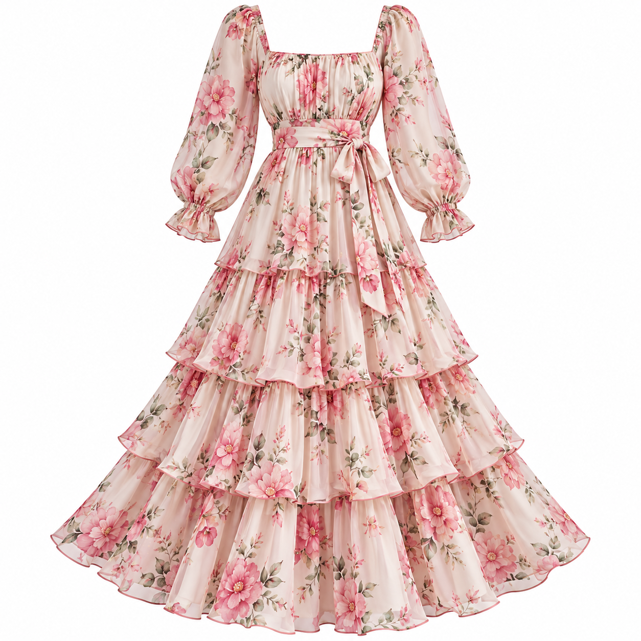 Romantic Floral Tiered Maxi Dress Women's Tiered Dress - Image 1