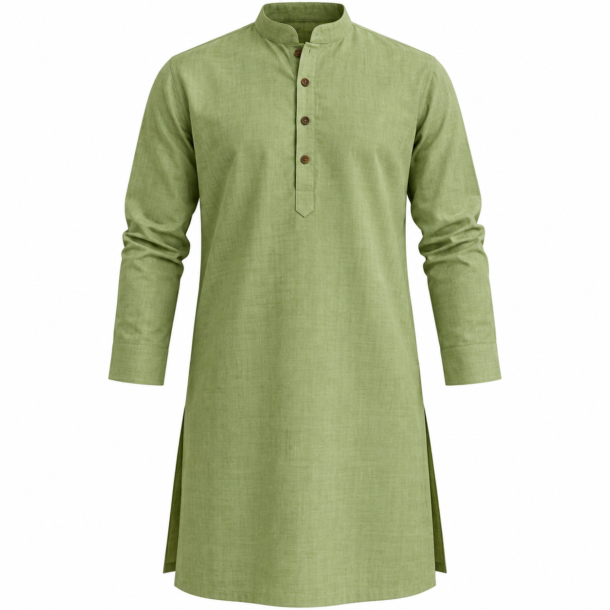 Sage Green Kurta with Wooden Buttons Men's Cotton Kurta - Image 1